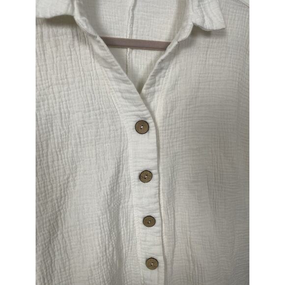 J Robert's White Women Romper Gauze Material Bikini Cover Up Collared Size S/M - Picture 3 of 11